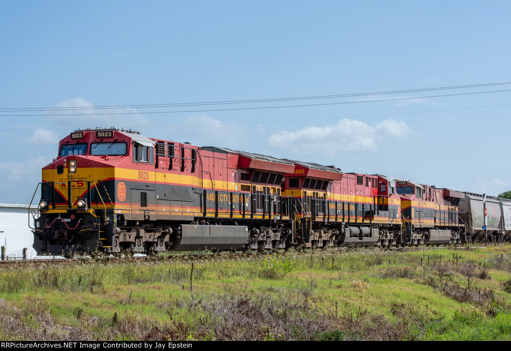 A trio of GE's lead a grain train north